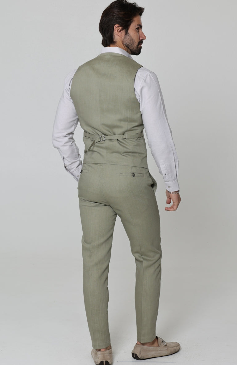 Monaco Men’s Linen Vest in Sage with Verona Italian Linen Pants in Sage