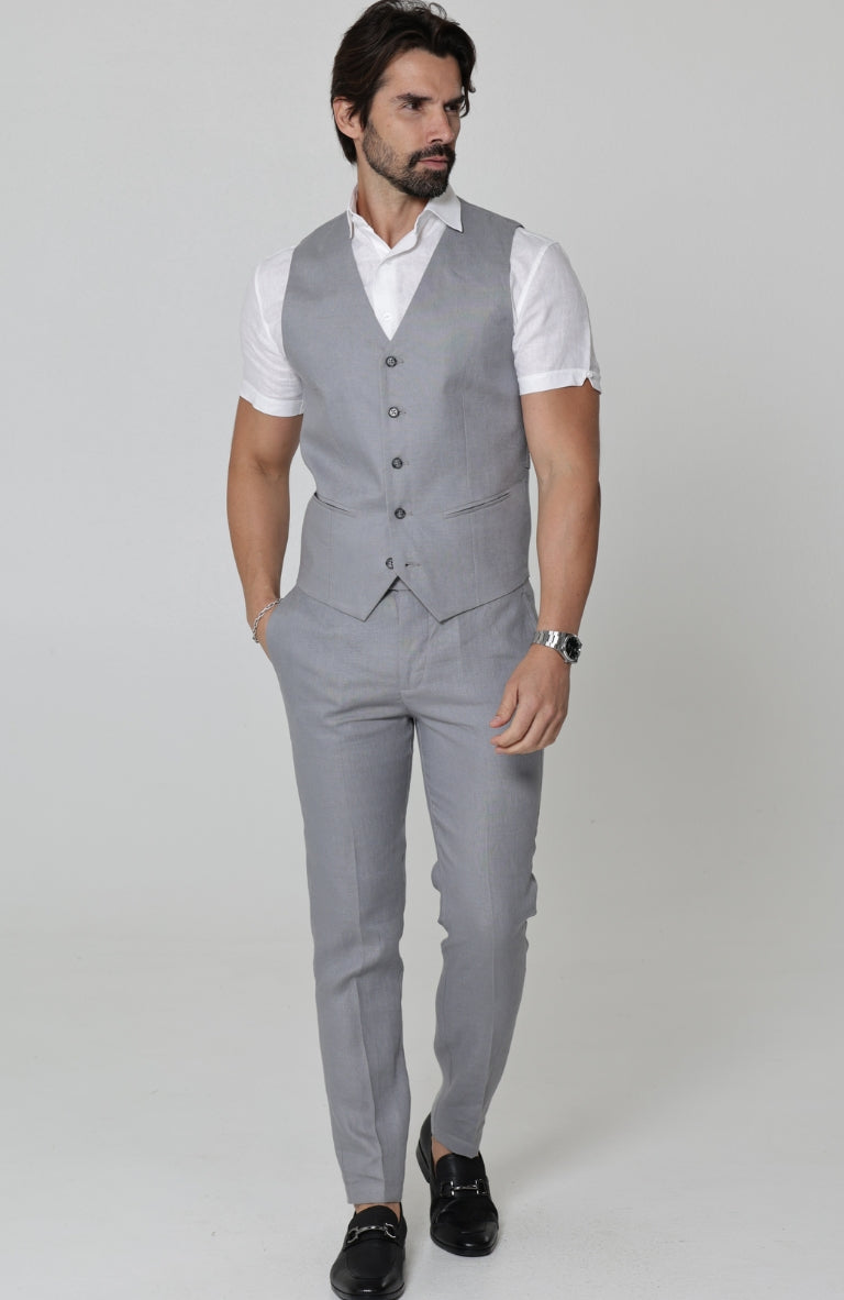 Monaco Linen Vest in Steel Gray with Verona Italian Linen Pants in Steel Gray