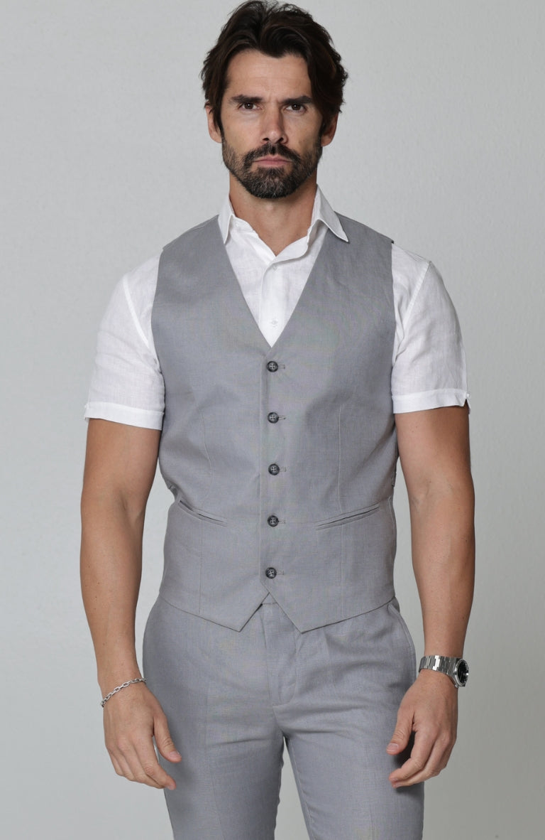Monaco Linen Vest in Steel Gray with Verona Italian Linen Pants in Steel Gray