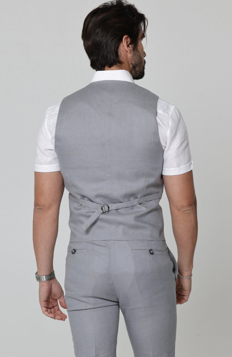 Monaco Linen Vest in Steel Gray with Verona Italian Linen Pants in Steel Gray