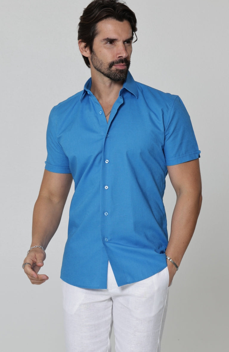 Bradford Deep Ocean Short Sleeve Shirt w/  Verona Italian Linen Pants