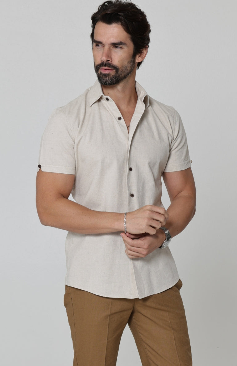 Beckford Italian Linen Shirt in Natural - Short