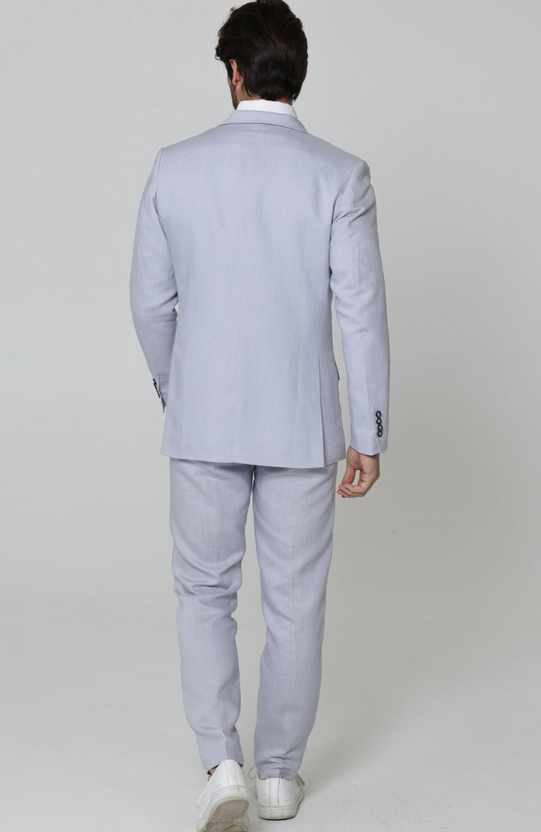 Monte Carlo Linen Suit Blazer in Blue Silver with Verona Italian Linen Pants in Blue Silver