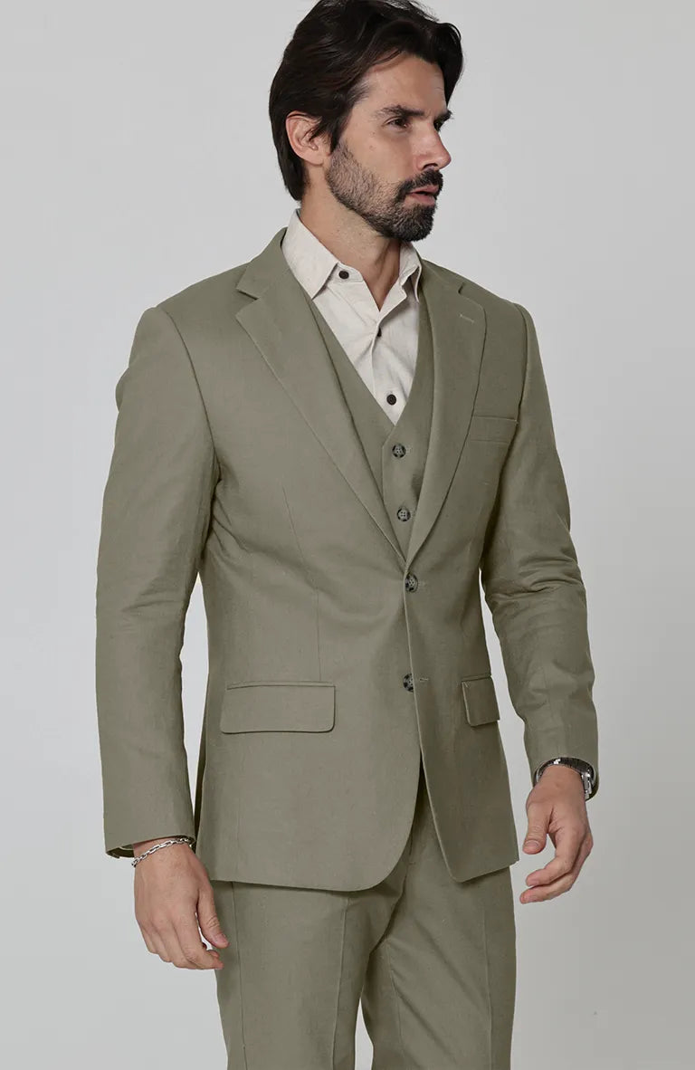 Monte Carlo in Olive with Olive Verona Pants Olive Monaco Vest, and Natural Beckford Shirt