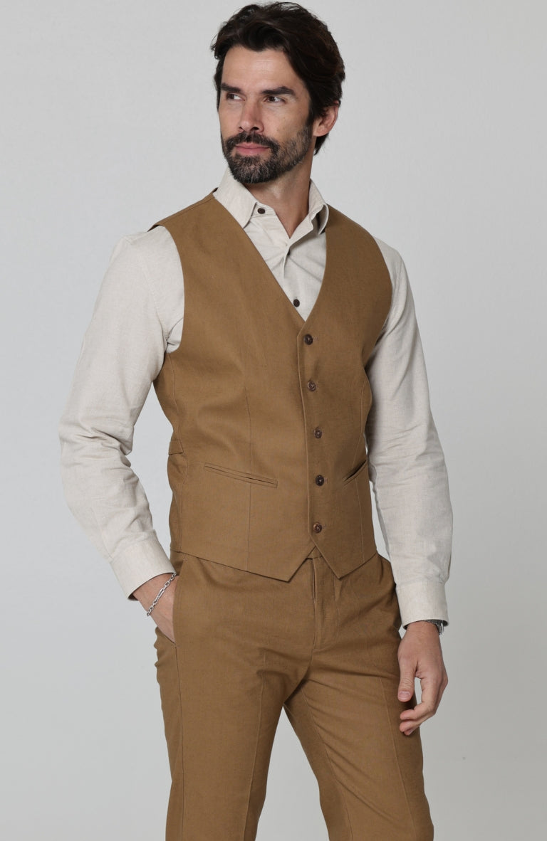 Monaco Breathable Linen Vests Mocha with Natural Beckford Shirt