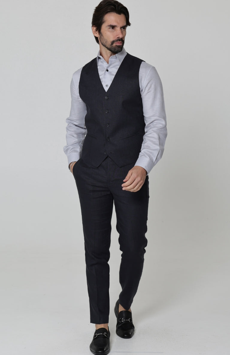 Monaco Linen Vest for Wedding Black