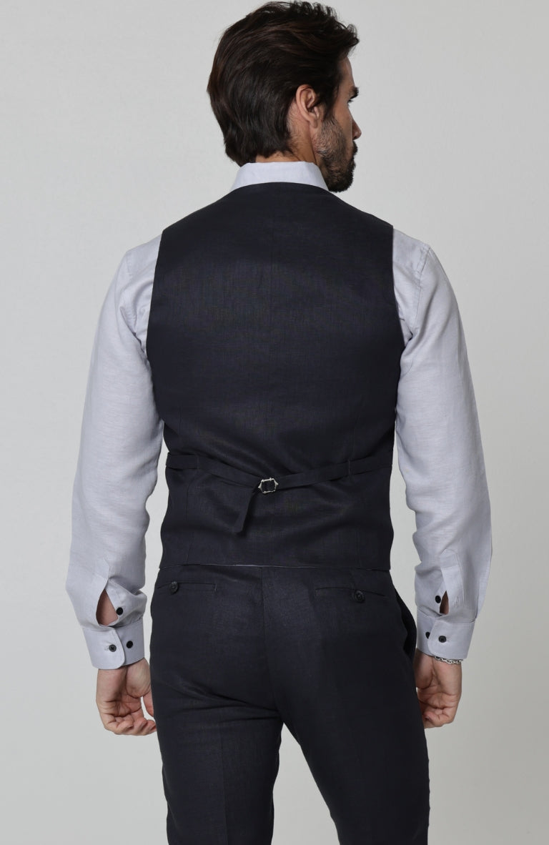 Monaco Linen Vest for Wedding Black