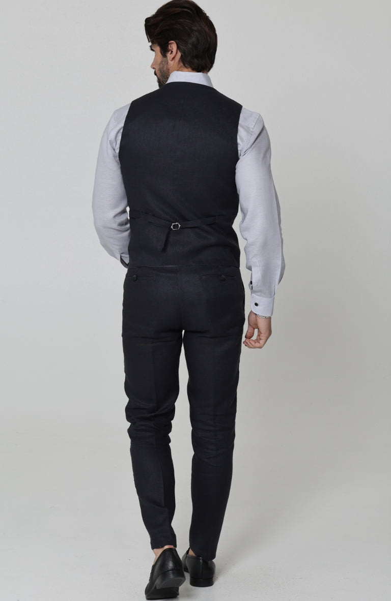 Monaco Linen Vest for Wedding Black