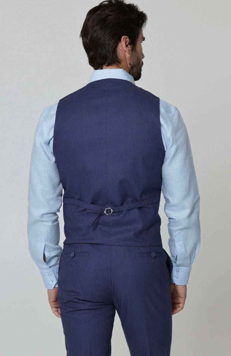 Monaco Men’s Linen Summer Vest Soft Navy with Verona Italian Linen Pants in Soft Navy