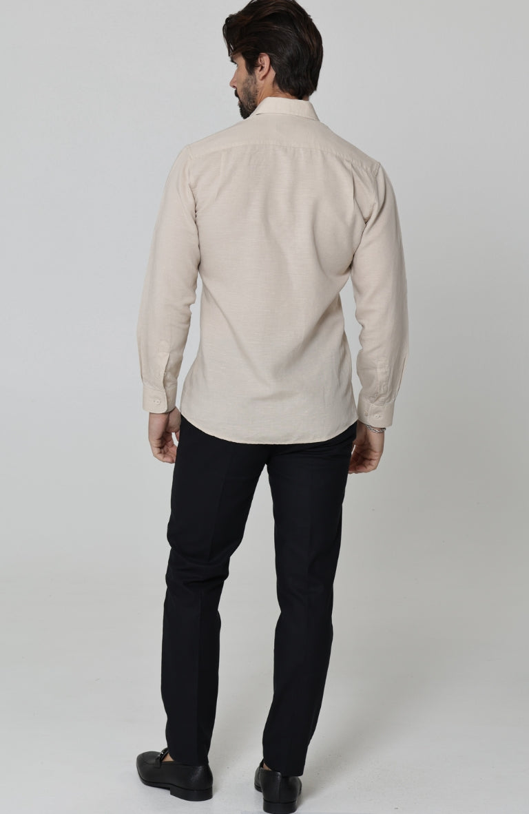 Beckford Linen Wedding Shirt in Ecru, with Black Linen Verona Pants