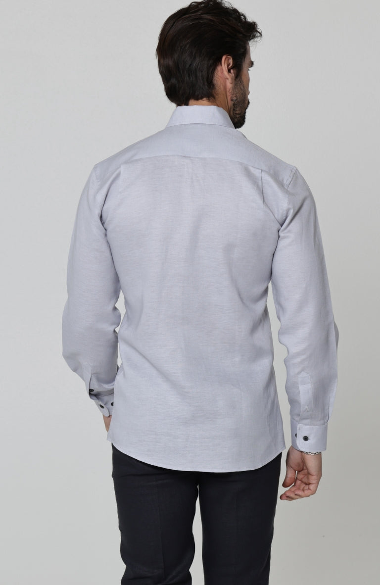 Beckford Men’s Vacation Linen Shirts Blue Silver with Black Italian Linen Pants