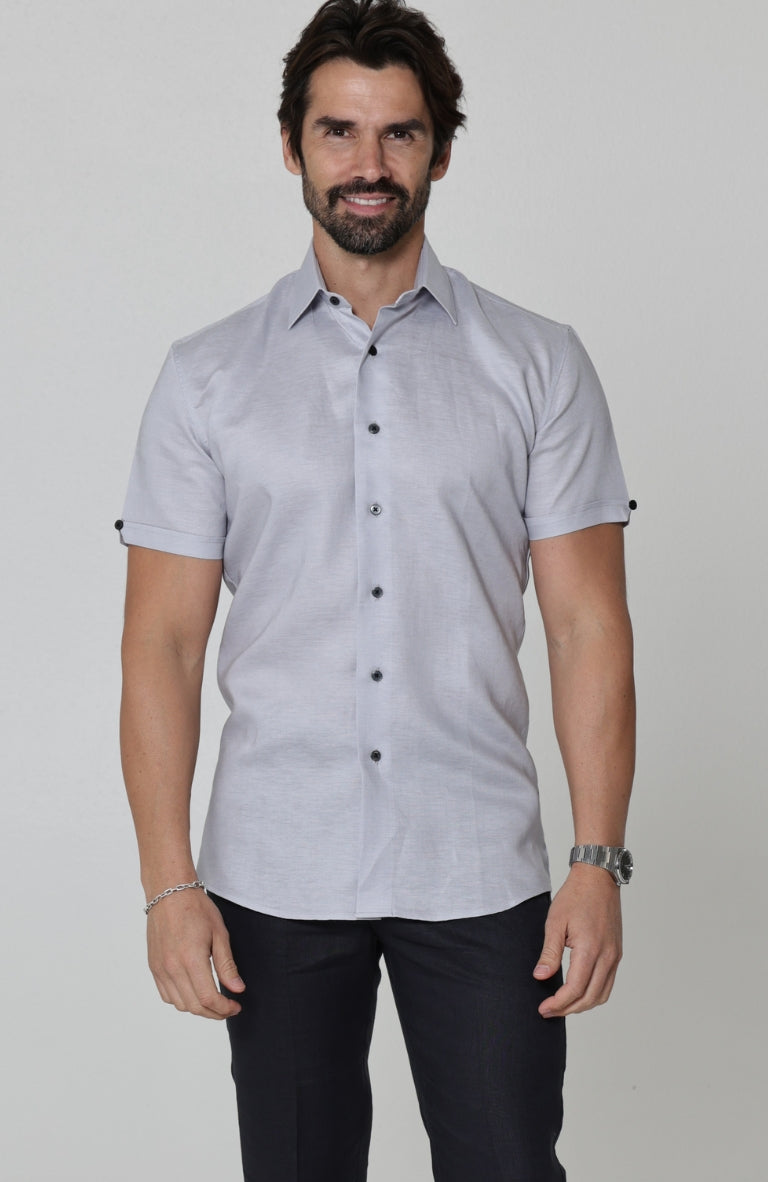Beckford Men’s Vacation Linen Shirts Blue Silver with Black Italian Linen Pants