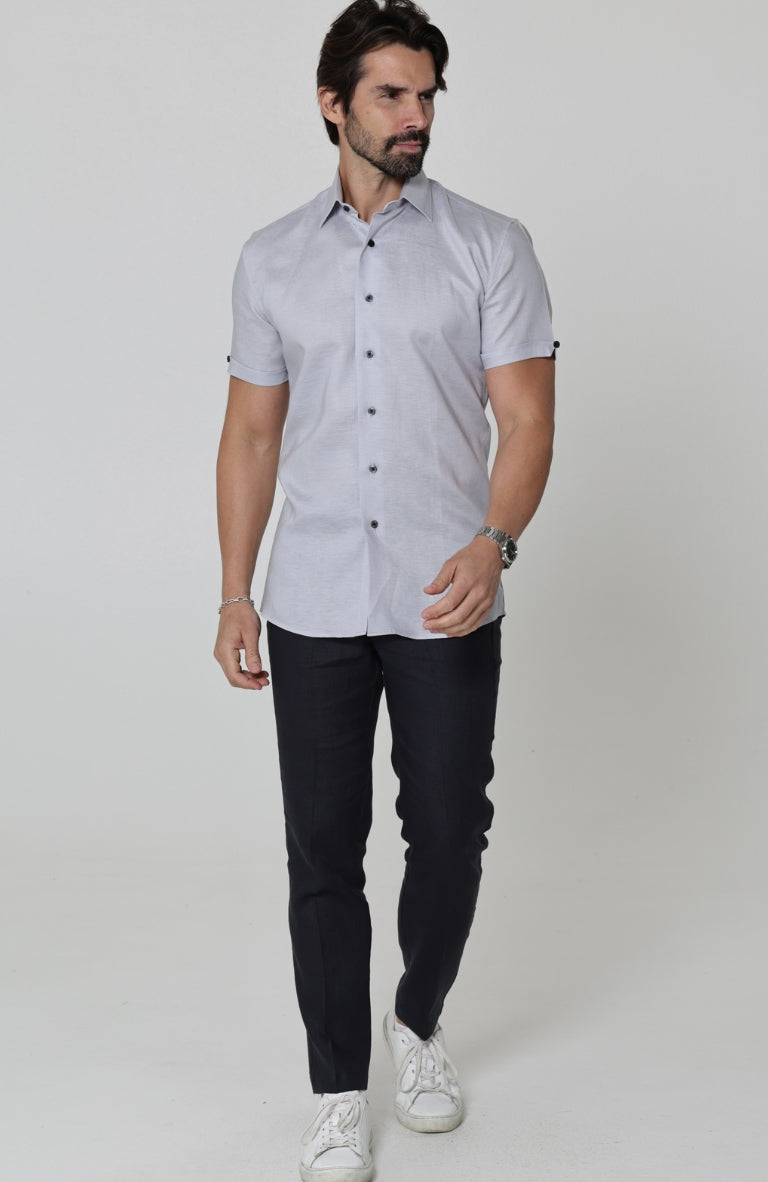 Beckford Men’s Vacation Linen Shirts Blue Silver with Black Italian Linen Pants