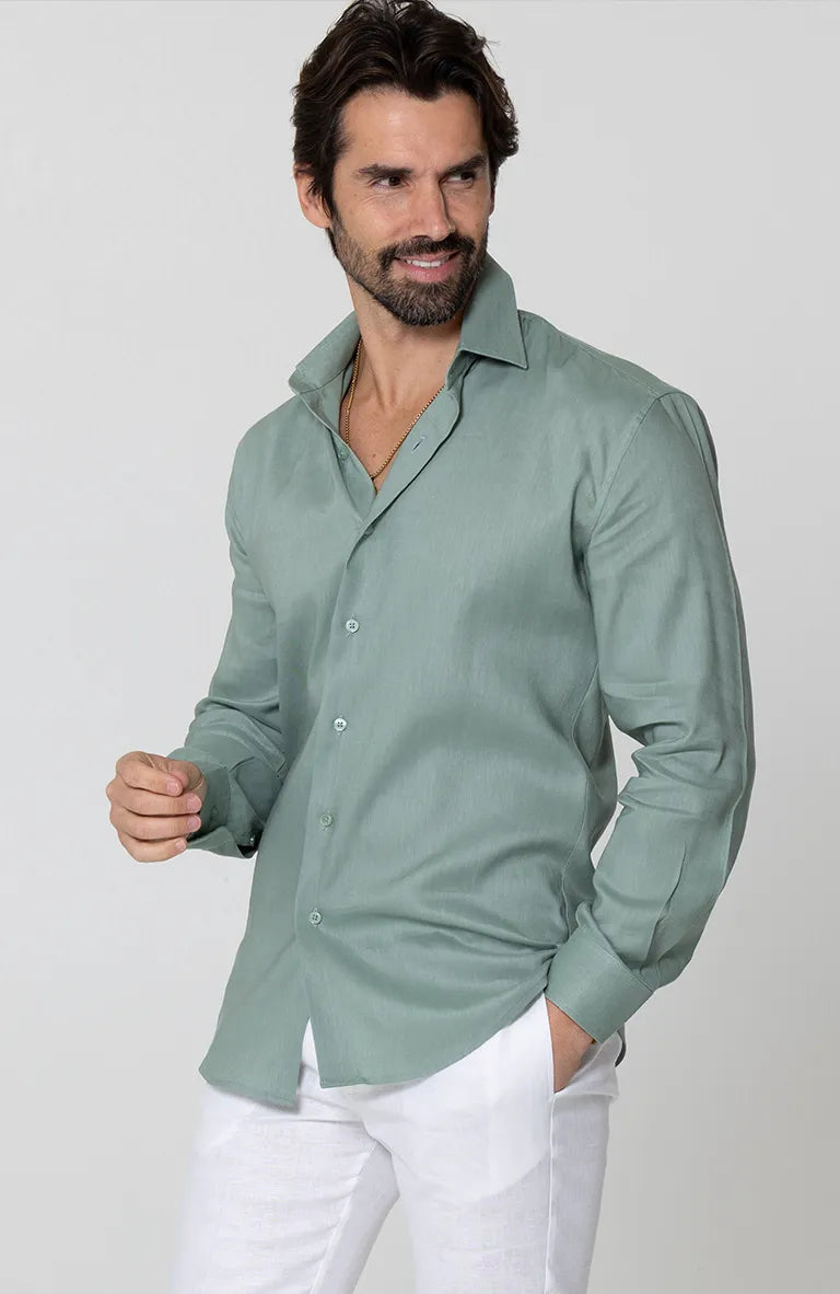 Beckford Linen Shirt in Hunter Green with Men's White Verona Pants