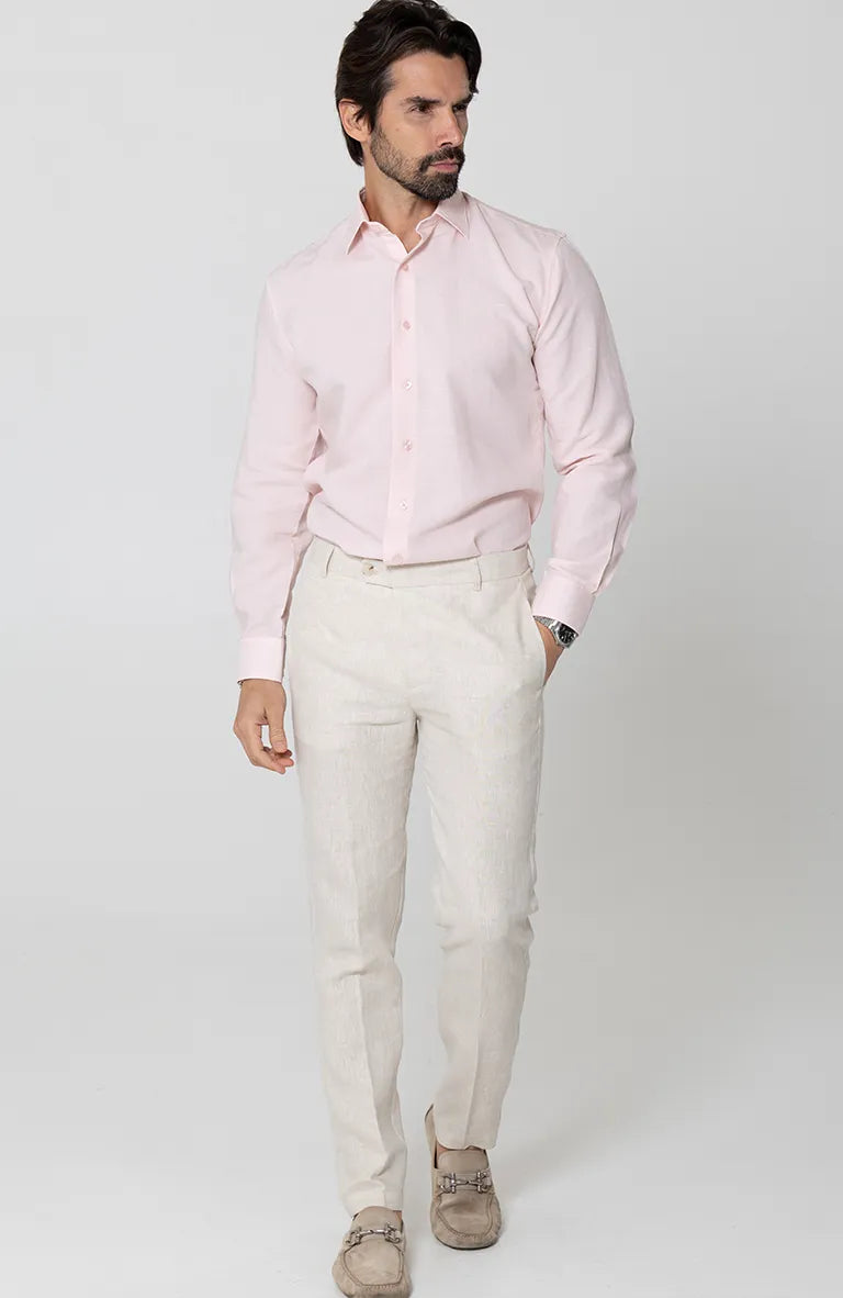 Beckford Men’s Linen Shirt Soft Pink with Natural Verona Linen Pants