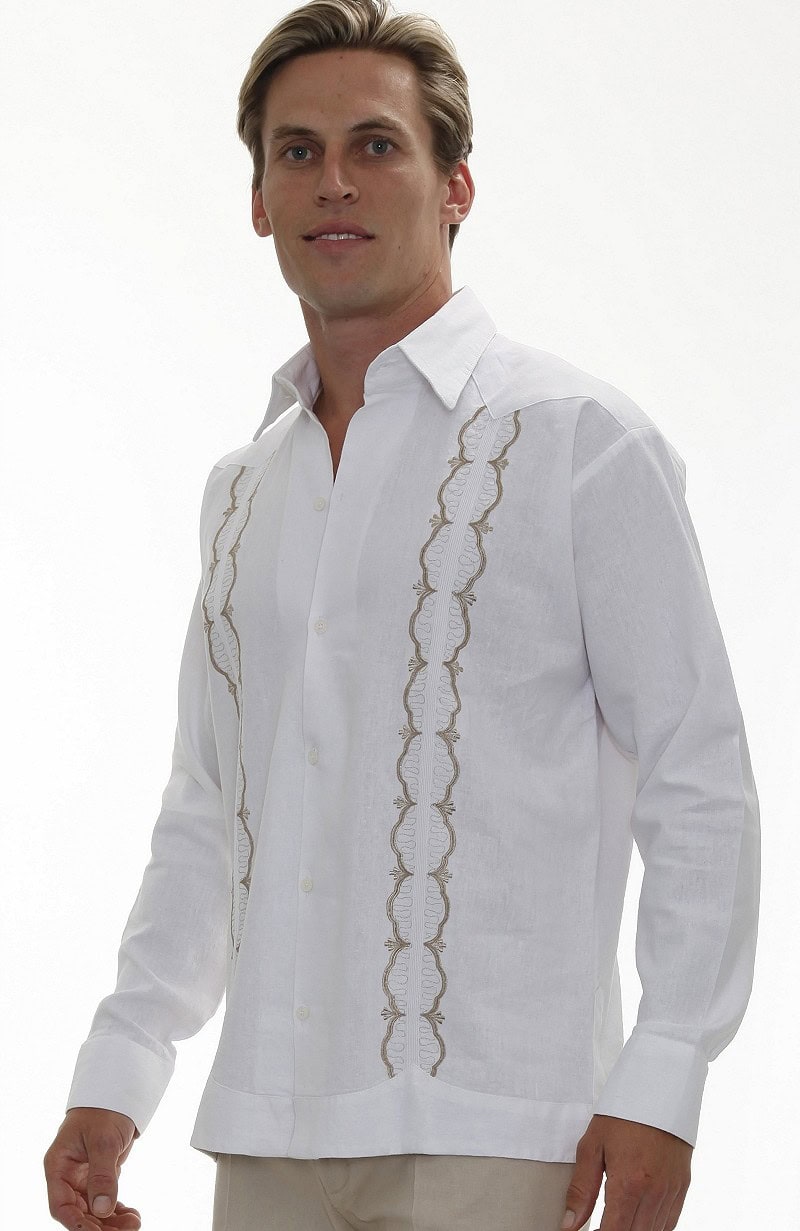 lucas custom italian linen shirts White w/White Embroidery