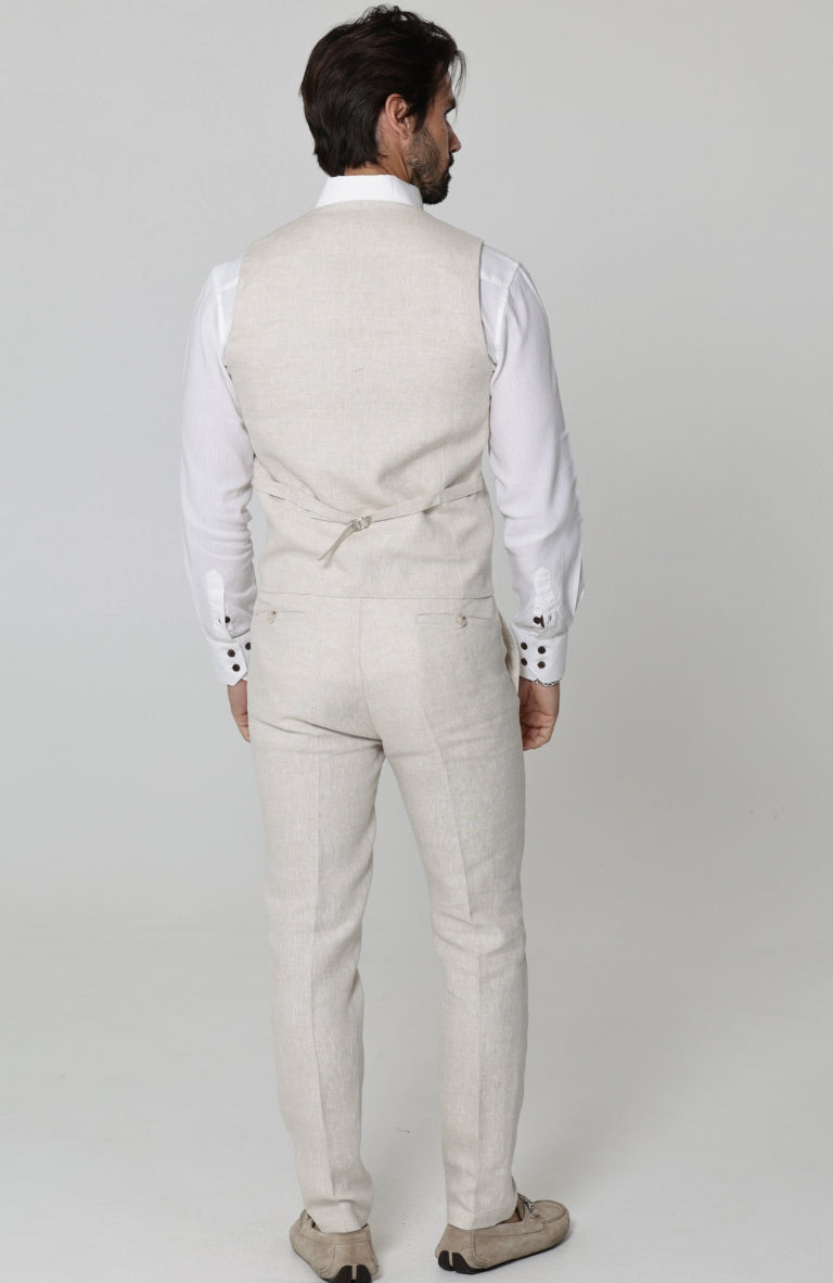 Monaco Vest in Natural, White Bradford, Natural Verona Linen Pants