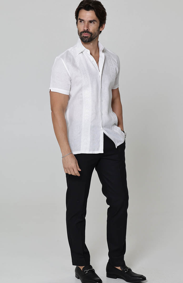 Butterfly Embroidered White Havana with White Embroidery and Charcoal Verona Pant