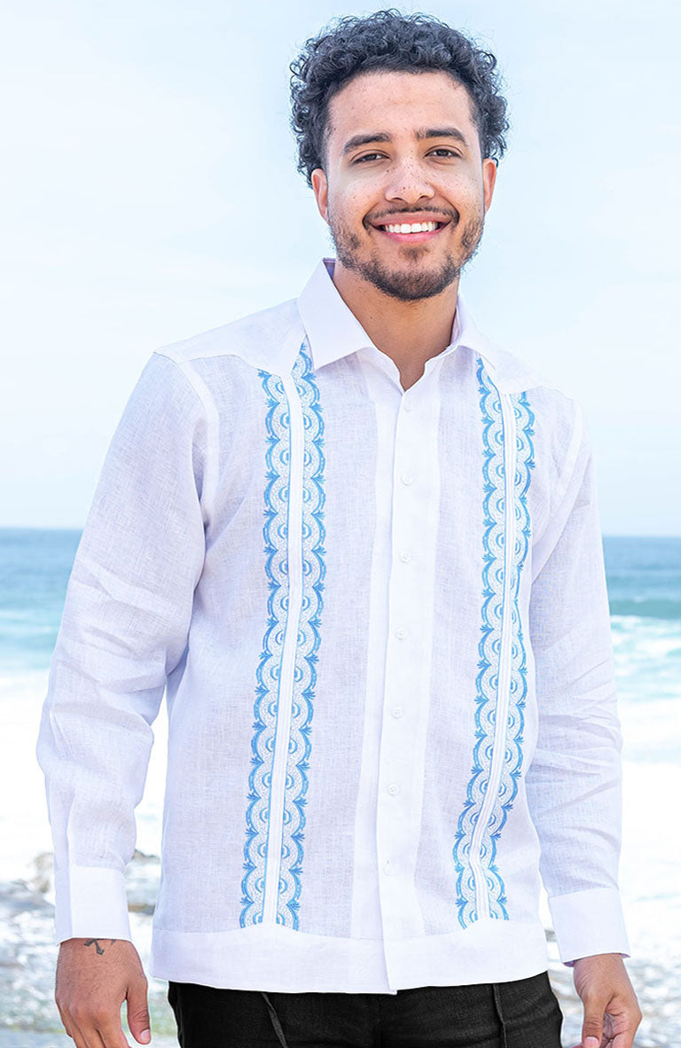 Colima White w/Ocean (malibu) Embroid. Charcoal Verona