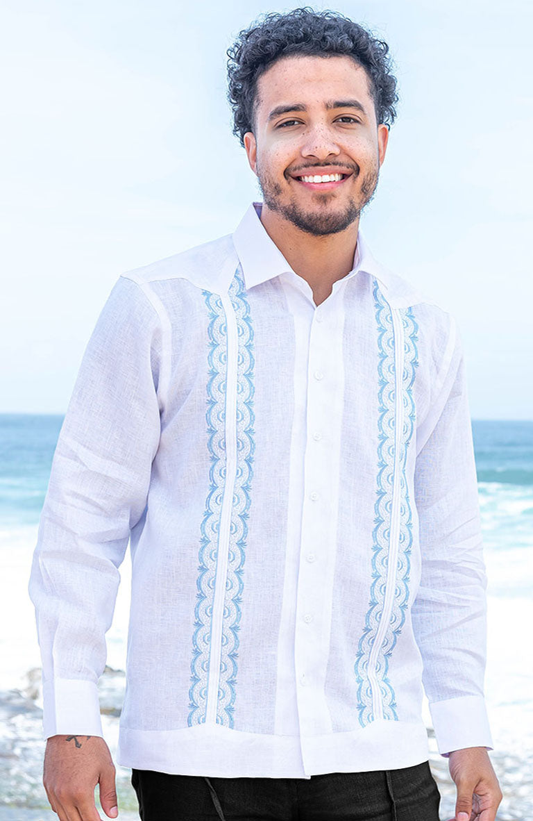 Colima White w/Ice (sky) Blue Embroidery Charcoal Verona
