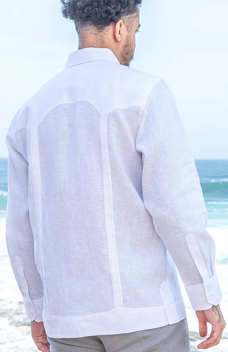 White Guayabera Shirt Back View