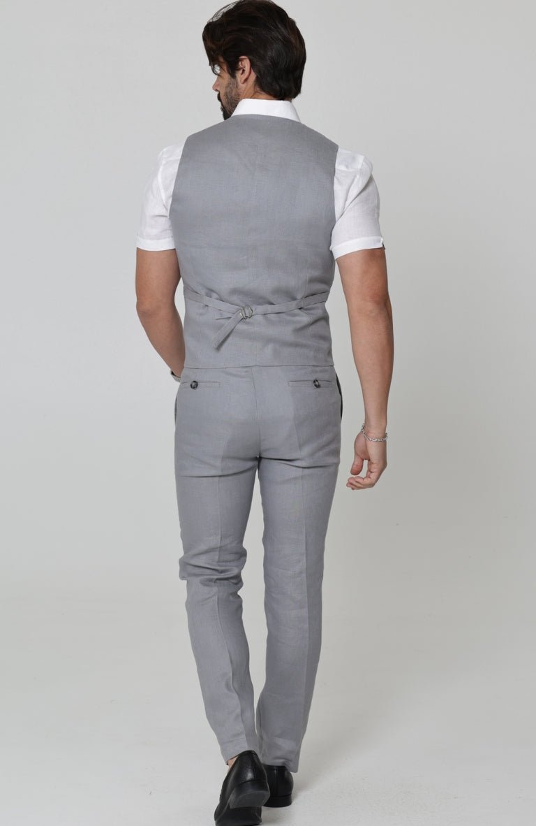 Monaco Linen Vest in Steel Gray with Verona Italian Linen Pants in Steel Gray