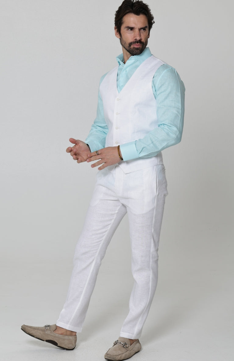 Monaco Linen Vest in White, with White Verona Pants