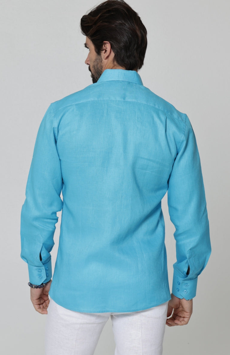 Bradford Italian Linen Shirt in Malibu with White Verona Italian Linen Pants