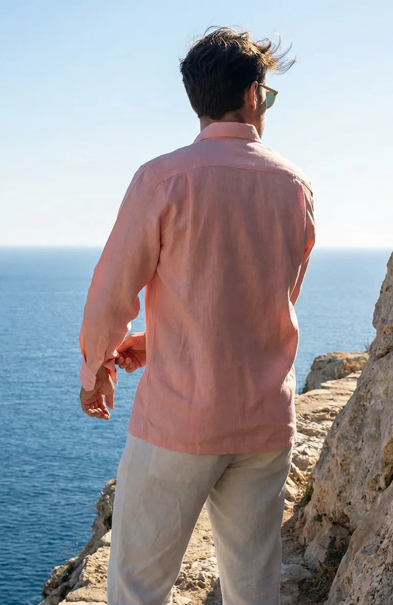 Bradford Linen Wedding Shirt in Peach, Natural Verona Pants