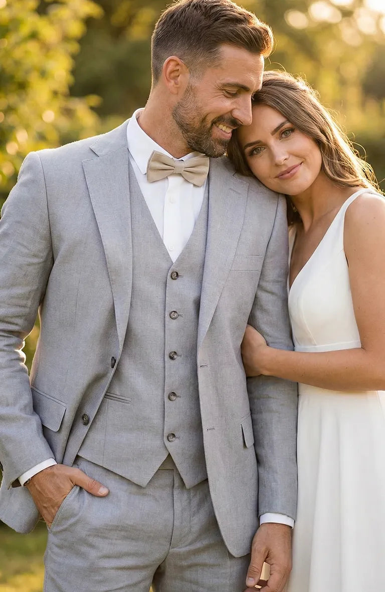 Steel Gray Monte Carlo Linen Suit Jacket, w/Steel Gray Verona Pants and White/Gray Mauritius Shirt.
