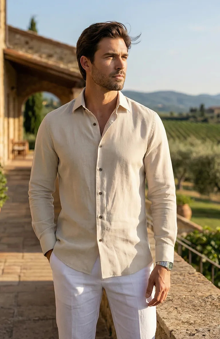 Beckford Italian Linen Shirt in Natural - Long sleeve